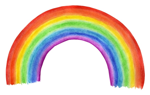 Bright seven-color rainbow. Children's illustration. Isolated on white background. Hand-drawn.