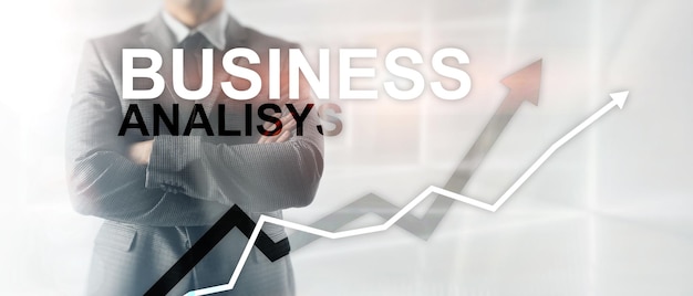 business analysis diagrams and graphs on virtual screen financial and technology concept with blurred background