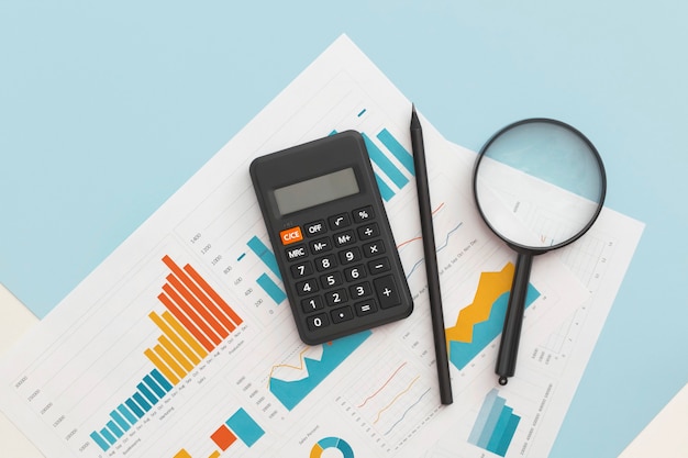 Business graphs and charts on table. Financial development, Banking Account, Statistics