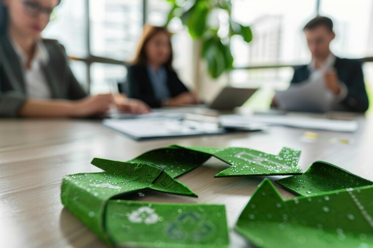 Business group discussing eco friendly waste management policy