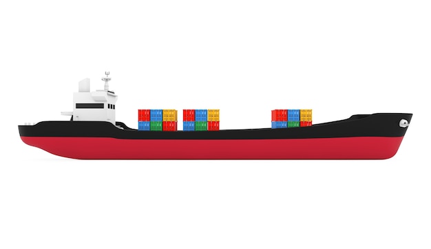 Business Logistic Concept. Tanker or Container Cargo Ship on a white background. 3d Rendering