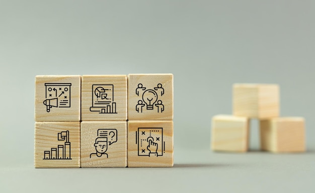 Business management planning company moves corporate strategy development concept