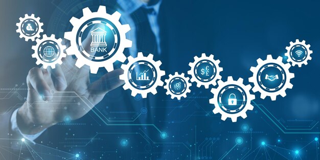 Business Technology Internet and network concept Digital Banking content planning advertising str