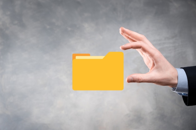 Businessman hold folder icon