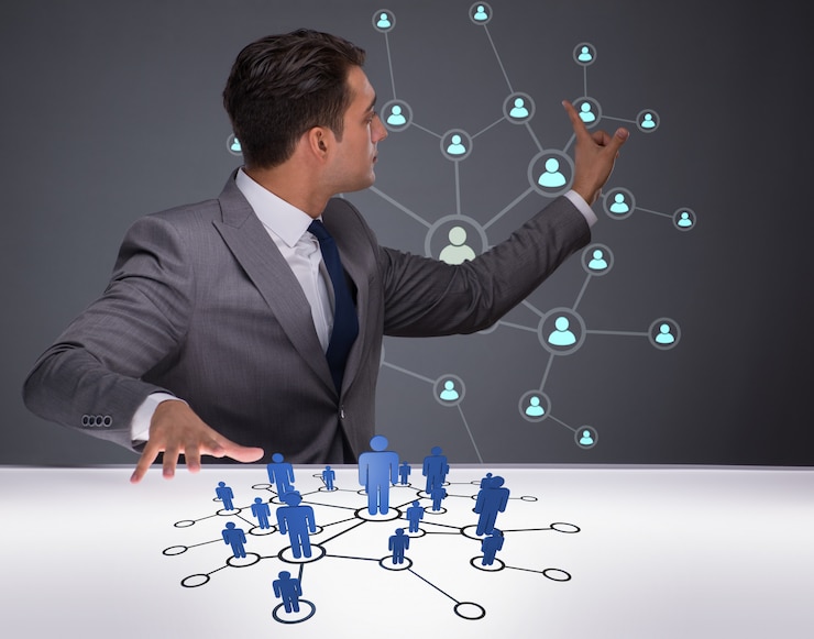 Fotoğraf businessman in social networks concept
