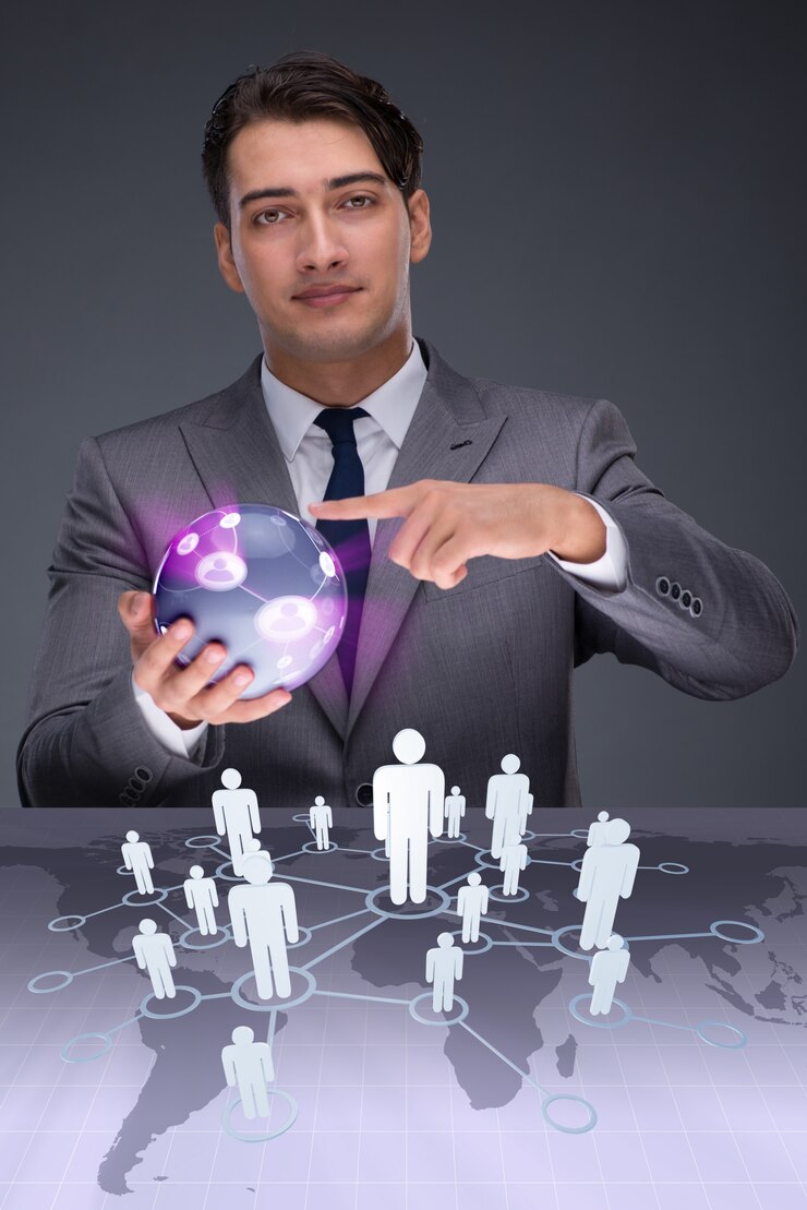 Fotoğraf businessman in social networks concept