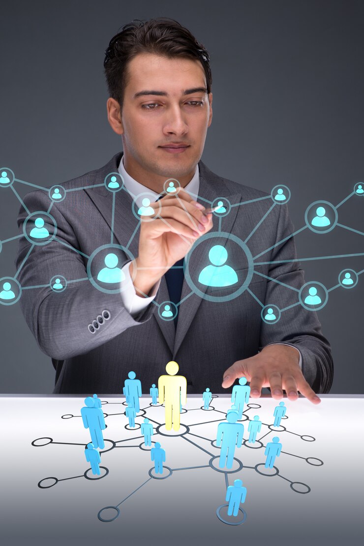 Fotoğraf businessman in social networks concept