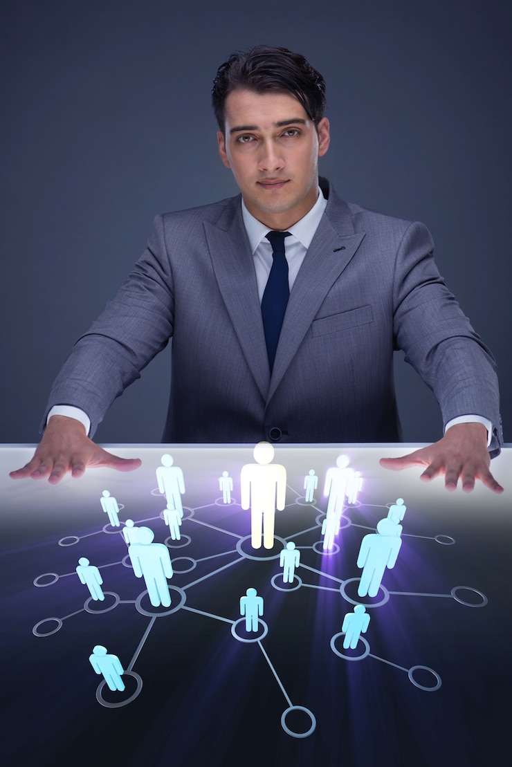 Fotoğraf businessman in social networks concept