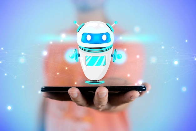Businessman on blurred background using digital chatbot robot application