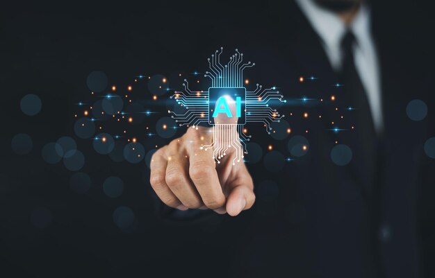 Businessman touching on AI AI Artificial intelligence AI machine deep learning concept