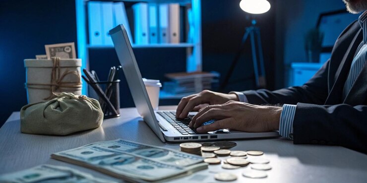 businessmen working and analyzing statistics