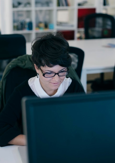 Businesswoman using computer at home