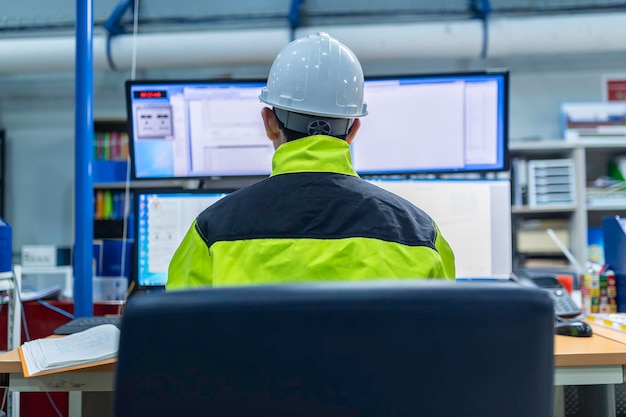 Büyük bir sanayi fabrikasının içinde, kadın bilgisayar mühendisi kişisel bilgisayarında çalışıyor. Dört monitörde makine kontrol programı kodluyor. Programcı ciddi bir şekilde çalışıyor