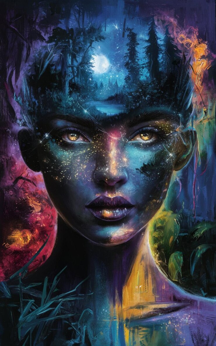 captivating abstract portrait of a womans face generative ai