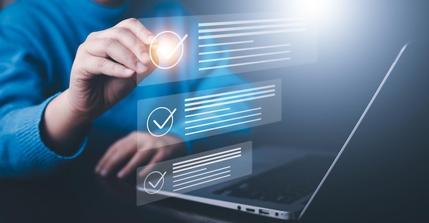 checklist and clipboard task documentation management online survey form checklist by laptop computer document management checking system online documentation database and process manage files