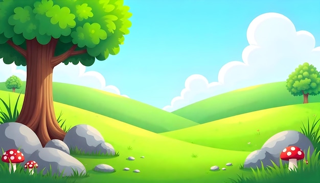 cheerful landscape illustration cartoonstyle scenery vibrant foreground details large rocks with
