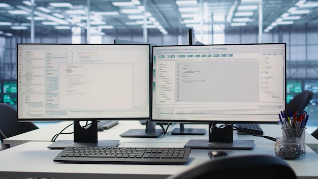 close up of code lines on computer in server room for machine learning