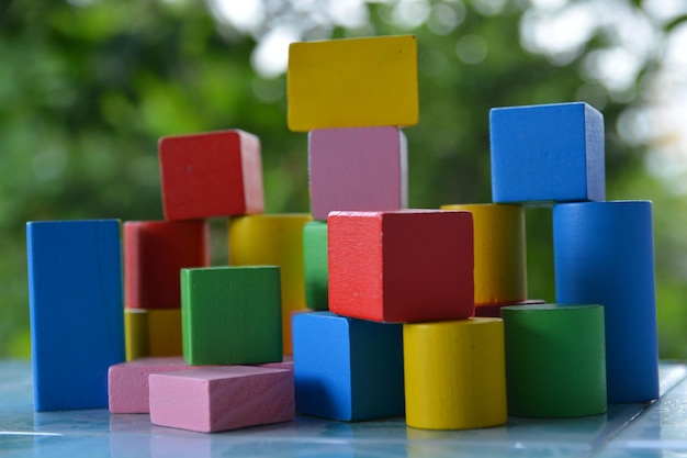 Close-up of colorful toy blocks on table