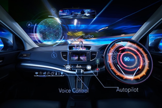 Close-up of illuminated lighting equipment in car