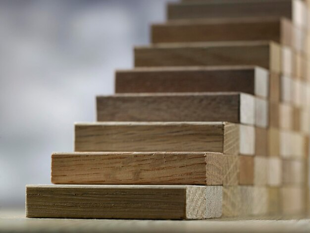 Close-up of stack of wooden table