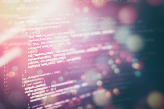Closeup developing programming and coding technologies. Developer working on web sites codes in office.