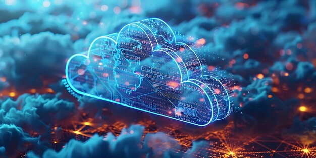 Cloud protected by glowing encryption codes