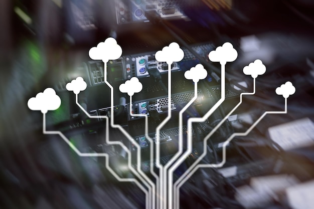 CLoud server and computing data storage and processing Internet and technology concept