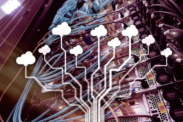 CLoud server and computing data storage and processing Internet and technology concept