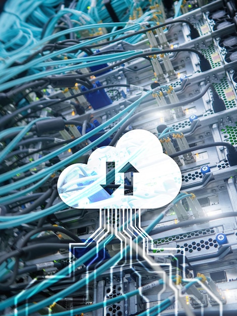 cloud server and computing data storage and processing internet and technology concept