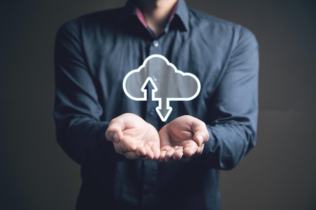 Cloud storage Database concept Man holding in his hand