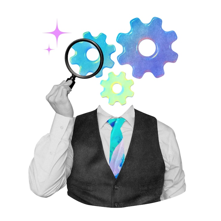 Fotoğraf cogwheelhead businessman png collage remix transparent background