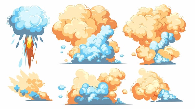 Colorful collection of cartoon explosions in various forms and colors ideal for dynamic designs