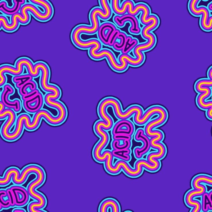 Fotoğraf colorful groovy hippie pattern with geometric shapes on blue background