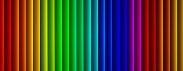 Colorful linear background, geometric rainbow lines, 3d render, panoramic image