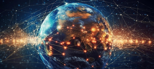 Communication technology for internet business Global world network and telecommunication on earth