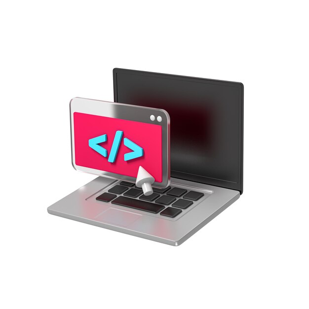 computer laptop and program code development  icon isolated on white background 3d rendering