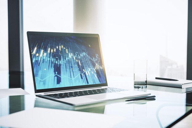 computer monitor with abstract financial graph finance and trading concept 3d rendering