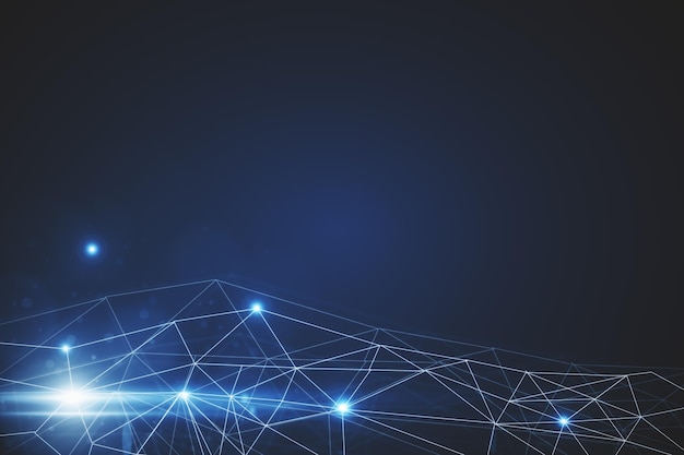 Connected circles on dark blue background Technology concept