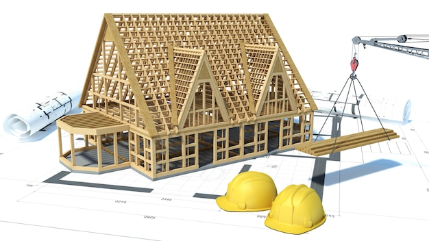 Construction of house over white background