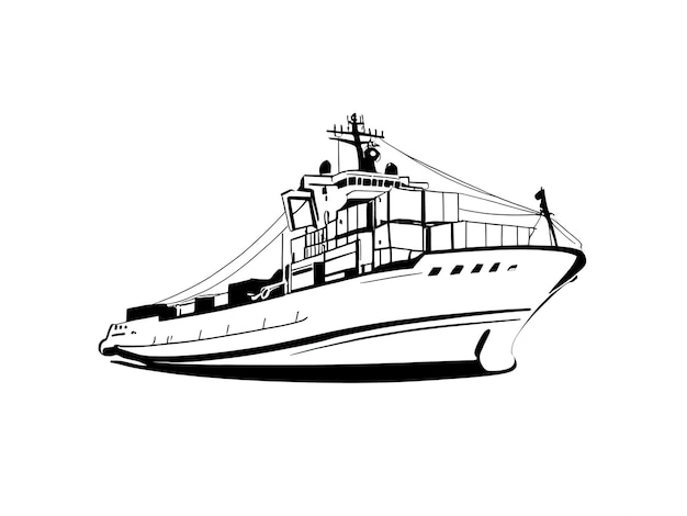 Container Ship Logo Monochrome Design Style isolated on a white background