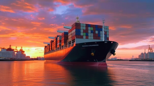 Container ship on ocean Business logistic import generative ai