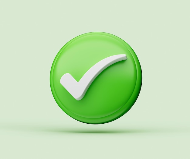 Correct sign in green and white isolated on green with shadow 3d illustration