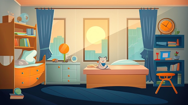 Cozy childrens room with furniture bedroom Spacious and safe childrens room with bed table and toys Generative AI