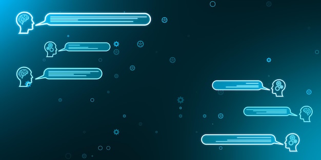 Creative chat GPT hologram with speech bubbles on blurry blue wallpaper AI concept 3D Rendering