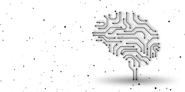 creative circuit brain hologram on white background with mock up place 3d rendering