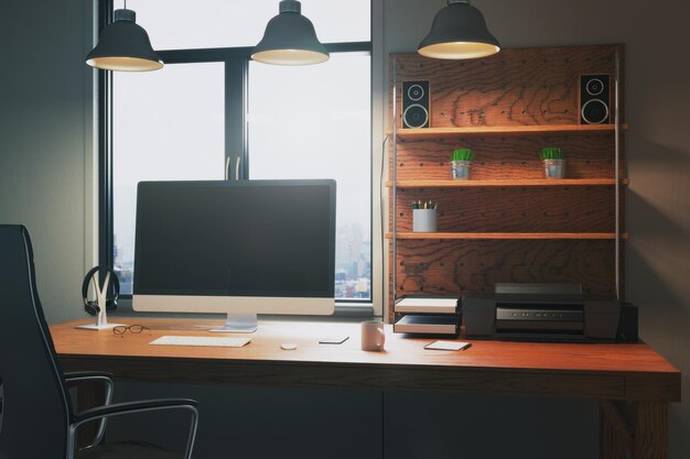 Creative desktop with empty display