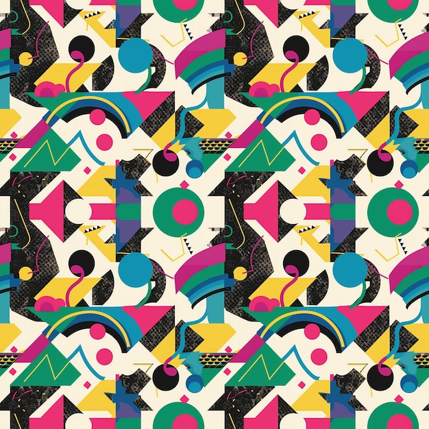 Creative doodle art seamless pattern with different shapes and textures
