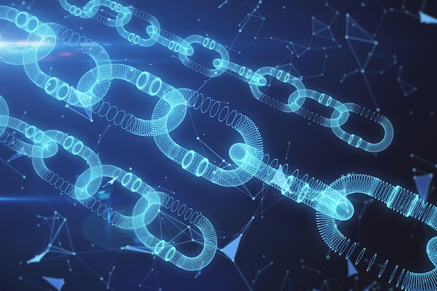 Creative glowing blockchain background Cryptocurrency and innovation concept 3D Rendering