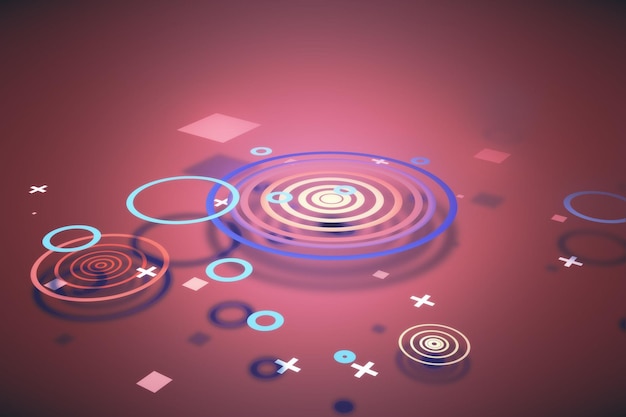 Creative glowing digital purple background with tech elements Technology and innovation concept 3D Rendering