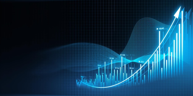 Creative growing business chart hologram on blurry blue background Corporate future growth plan 3D Rendering